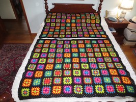 Pair Matching &quot;His &amp; Her&quot; Colorful Granny Square Afghans - Approx. 40&quot; X 50&quot; Ea. - £40.09 GBP