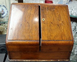 Antique c1900 16&quot; Oak Perpetual Calendar Writing Box Stationary Cabinet  - £189.28 GBP