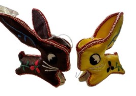 Antique Handmade Asian Embroidered Silk Bunny Pair – Vintage Folk Art Ra... - $23.20