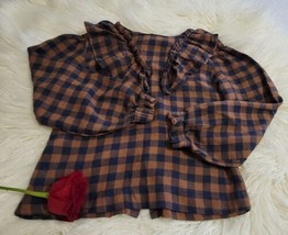 Zara Top Girls Sz 7  Long Sleeve Button Down Shirt Plaided Ruffle Casual - $11.87