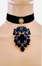 Black Crystal Luxurious Gothic Velvet Choker Necklace Handmade One-Of-A-Kind - £21.32 GBP