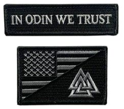 Odin we Trust USA Flag Valknut Viking Patch [2PC - Hook Fastener Backing - VP3] - $12.99