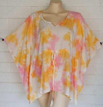 New Sacred Threads One Size Rose Tie-Dye Pullover Rayon Kaftan Poncho Top - £17.30 GBP