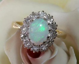 Natural Certified 2.6 Carat Opal 925 Sterling Silver Handmade Gold Plated Ring - £67.21 GBP