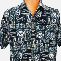 Paradise Found Hawaiian Aloha Large Shirt Tapa Tuna Snapper Tropical Fish - £40.08 GBP
