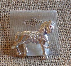 New Jordache Silver Tone Metal Horse Pin Brooch High Stepping Red Eyes Jewelry - £8.69 GBP