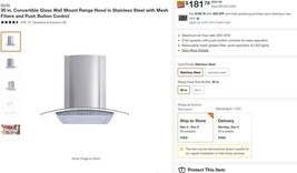 Winflo 30 in. Convertible Glass Wall Mount Range Hood in Stainless Steel - £86.32 GBP