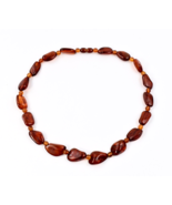 Vintage Large Honey Cognac Amber Pebble Necklace 18.5&quot; 25 grams - $54.86 CAD