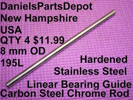 x4 195 x 8mm Carbon Steel Chrome Rod Precision Linear bearing Guide Rail Shaft - £9.43 GBP