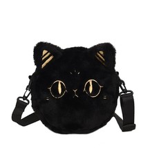 Girls Plush Crossbody Bag Shoulder Black Cat Purse Teens Cute Cartoon Furry Fluf - £17.45 GBP