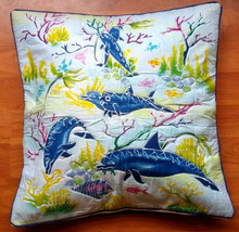 New Handpainted Batik Dolphins Coral 23X23 Inch Cotton Pillow Cover Bali - $23.38