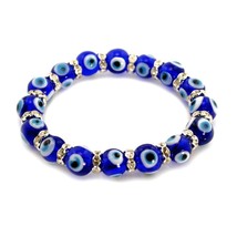 Evil Eye Bracelet 10mm Glass Bead Blue Stretch Good Luck Protection Lampwork New - £6.25 GBP
