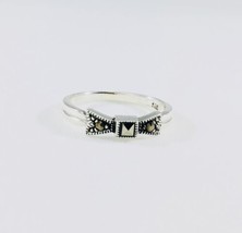 Marcasite Mini Bow Ring Sterling Silver Size 9 Minimalist Jewelry - £18.00 GBP