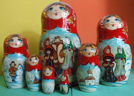 7pcs. Hand Painted Russian Nesting Doll Russian Village Scenes - £110.75 GBP