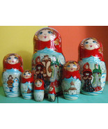 7pcs. Hand Painted Russian Nesting Doll RUSSIAN VILLAGE SCENES - £108.63 GBP