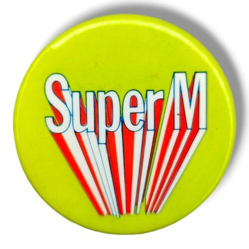Primary image for Vintage Pin Button Pinback Super M Colorful Lime Green Advertising Memorabilia 