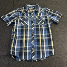 BKE Men&#39;s Short Sleeve Shirt Size Large Blue Plaid Slim Fit Metal Buttons - £15.44 GBP