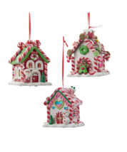 Kurt Adler Set Of 3 Claydough B/O Led Gingerbread Candy House Xmas Ornaments - £28.97 GBP