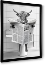 Framed Highland Cow Wall Art Bathroom Decor Wall Art Black and White Wall Art Fu - £24.60 GBP
