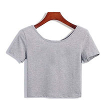 Grey Women&#39;s O Neck Short Sleeve Basic Crop Top - $10.64