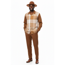 Men's MONTIQUE Two Piece Set Walking Leisure Suit 2370 Copper Tan Plaid image 4