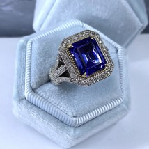 5.39 Carats GIA Violet Bleu Émeraude Coupe Tanzanite Bague Diamant 14k or Blanc - £4,178.99 GBP