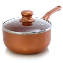 Better Chef 1.5 Qt. Copper Colored Ceramic Coated Saucepan with glass lid - £37.45 GBP