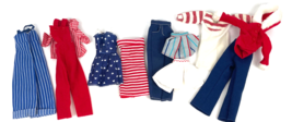 Vintage Barbie Doll Clothes Lot 1980s 1990s Striped Red White Blue Overalls - £21.53 GBP