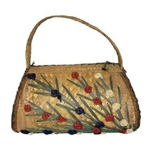 Vintage Floral Wicker Purse Top Handle Handbag - £47.04 GBP