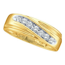 14k Yellow Gold Mens Round Diamond Wedding Anniversary Band Ring 1/4 Cttw - £369.16 GBP