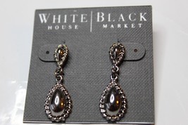 White House Black Market Stud Earrings Black Metallic Dangle Twists - $17.79