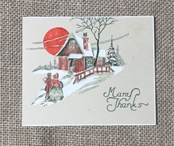 Vintage Small Christmas Thank You Card Victorian Couple Winter Snow Head... - £3.90 GBP
