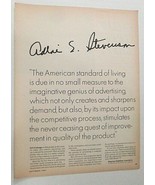 Vtg 1967 Print Ad Adlai Stevenson Quote American Exceptionalism Fairness  - $8.00