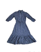 Vintage 70s Youth Girl Ditsy Floral Calico Blue Midi Prairie Dress W24&quot; - $57.42