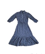 Vintage 70s Youth Girl Ditsy Floral Calico Blue Midi Prairie Dress W24&quot; - £44.99 GBP