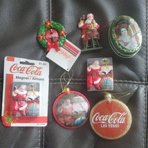 Lot of 4 Vintage Coca Cola Refrigerator Magnets and 3 Christmas Ornaments - £15.30 GBP