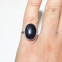 925 Sterling Silver Blue Goldstone Ring Handmade Gemstone Jewelry Gift For Her - £29.66 GBP