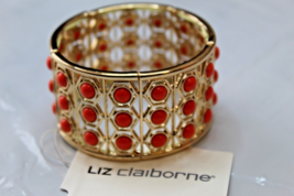 Liz Claiborne Gold Tone Stretch Bracelet Coral Dots All Around New - £13.12 GBP