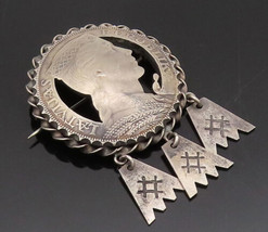 925 Silver - Vintage Antique Latvia Republika Dangling Charm Brooch Pin- BP10429 - £122.69 GBP