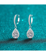 GRA Certified Pear Cut Halo 1 Carat Moissanite S925 Pave Drop Earrings - $182.00