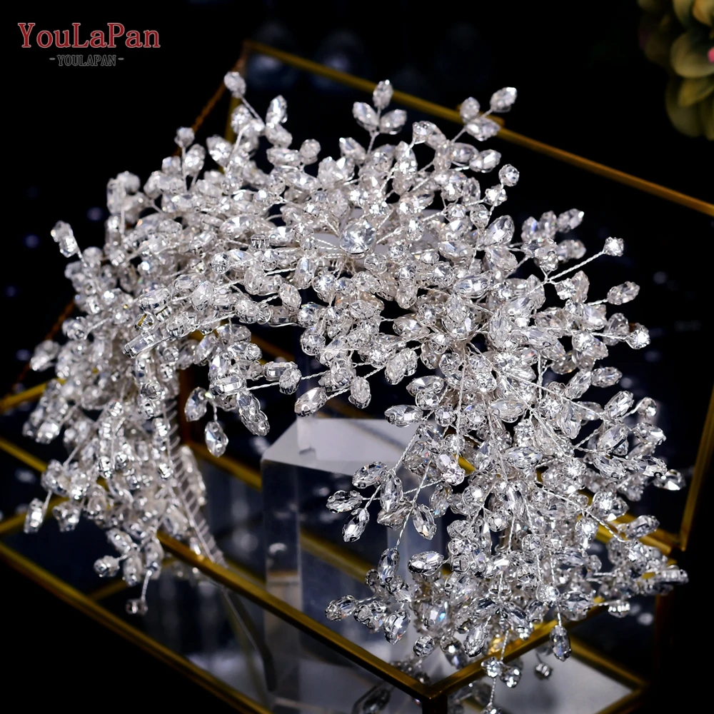 Luxury Headpiece for Bride Rhinestone Crown Wedding Tiaras Bridal Hair Accessori - £76.08 GBP