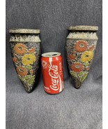 2 Vintage Wall Pocket Tokanabe Cone Shape Vase Floral Design Japan 7 3/4... - £25.78 GBP