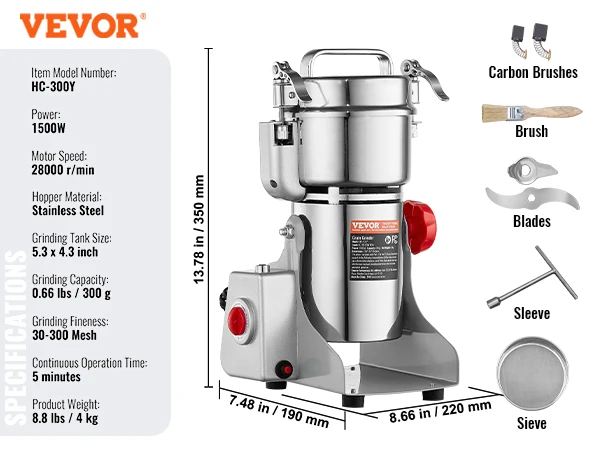 VEVOR 150 2500g Electric Grain Mill Grinder Commercial Swing 300g 1400w ... - $106.68