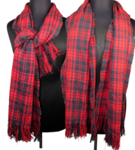 Red And Black Plaid Fringed Scarf 20&quot;x70&quot; - £11.72 GBP