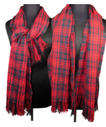 Red And Black Plaid Fringed Scarf 20&quot;x70&quot; - £11.77 GBP