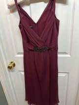 Anne Klein Size 6 Midi Dress RN50610 Burgundy 100% Silk Cocktail Wedding Nice - £19.48 GBP