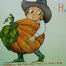 Vintage Halloween Postcard Farmer Boy With Giant Pumpkin Gibson Unused Original - £35.73 GBP