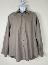 Izod Men Size L (16.5) Taupe Solid Button Front Shirt Long Sleeve Pockets - £5.74 GBP