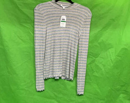 Hippie Rose Juniors&#39; Ribbed Mock-Neck Top Grey Stripe Large - $19.99