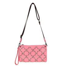 Montana West Crossbody Clutch Pink Genuine Leather Crystals and Studs NEW  - £21.57 GBP